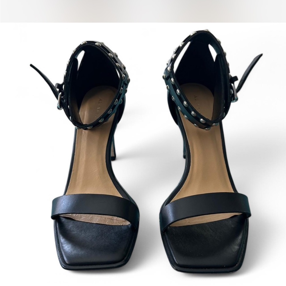 All Saints Black Alma Stud Heel 
Square Toe Size 8